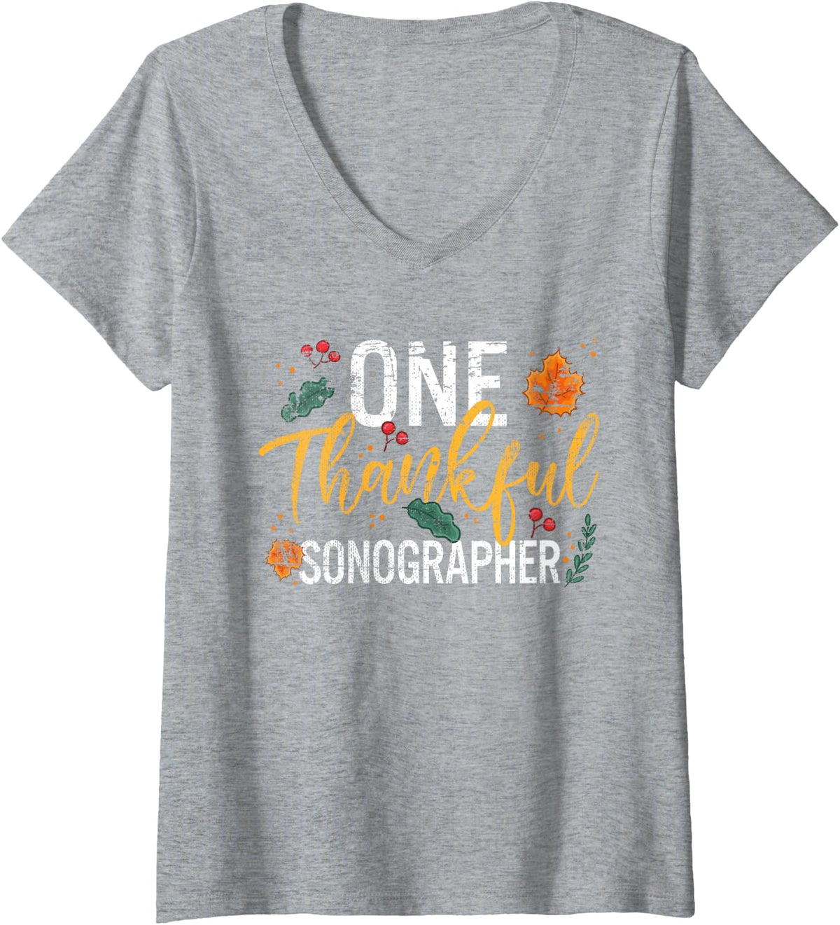 Women's One Thankful Sonographer Thanksgiving Vintage V-Neck T-Shirt - Heather Grey