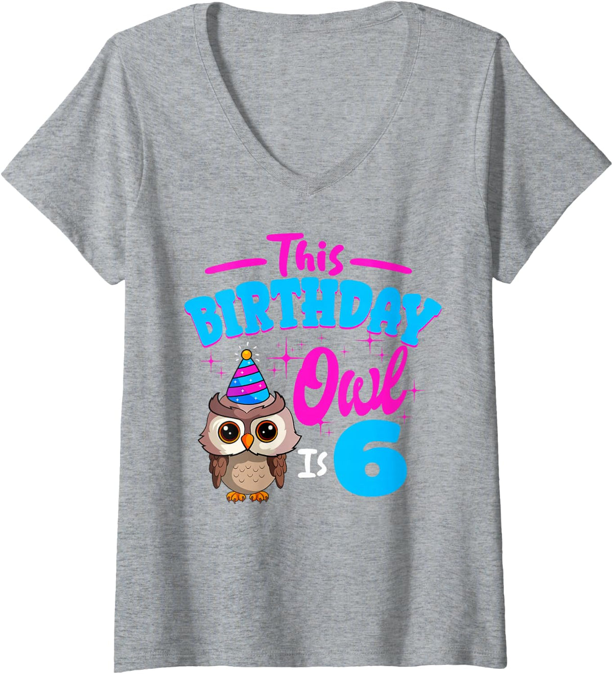 Women's This Birthday Owl is 6 Party Celebration V-Neck T-Shirt - Heather Grey