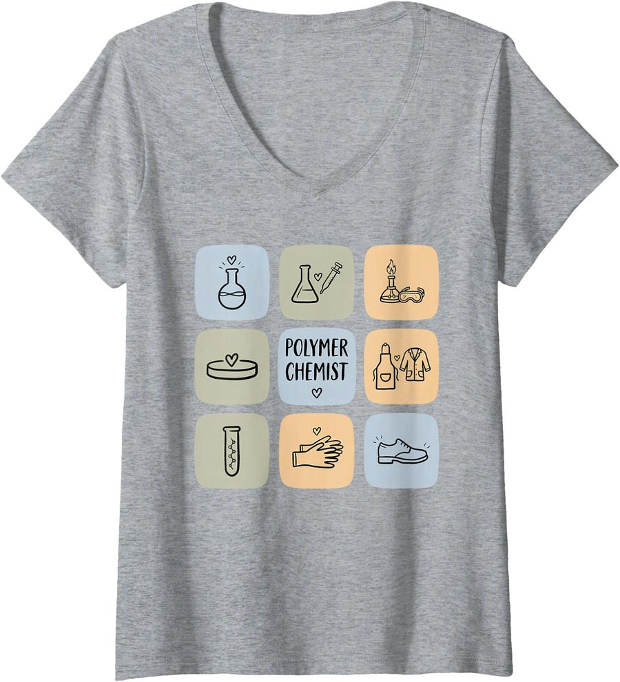 Women's Polymer Chemist Macromolecular Science Research V-Neck T-Shirt - Heather Grey
