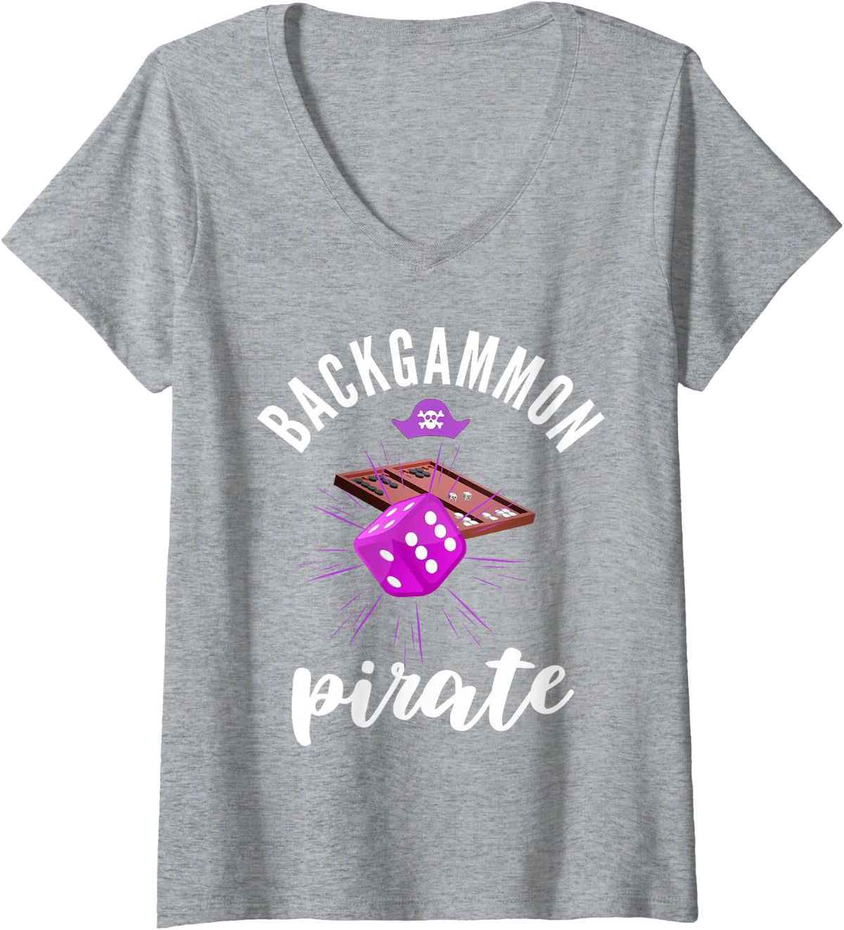 Women's Backgammon Pirate Game Tournament Humor V-Neck T-Shirt - Heather Grey