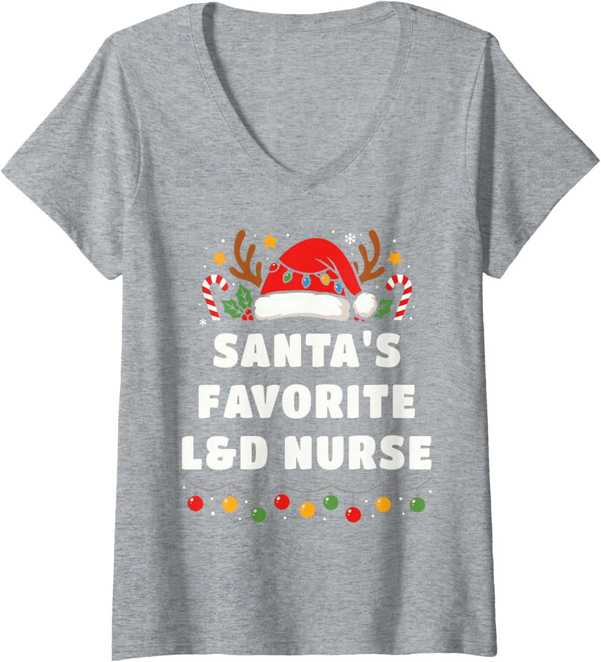 Women's Santa's Favorite Labor & Delivery Nurse Christmas Pajama V-Neck T-Shirt - Heather Grey