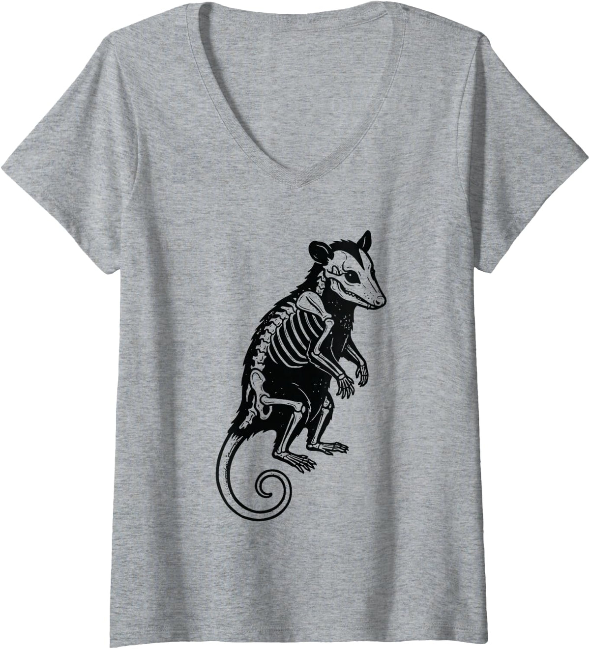 Women's Possum Skeleton Opossum Animal X-Ray Funny V-Neck T-Shirt - Heather Grey
