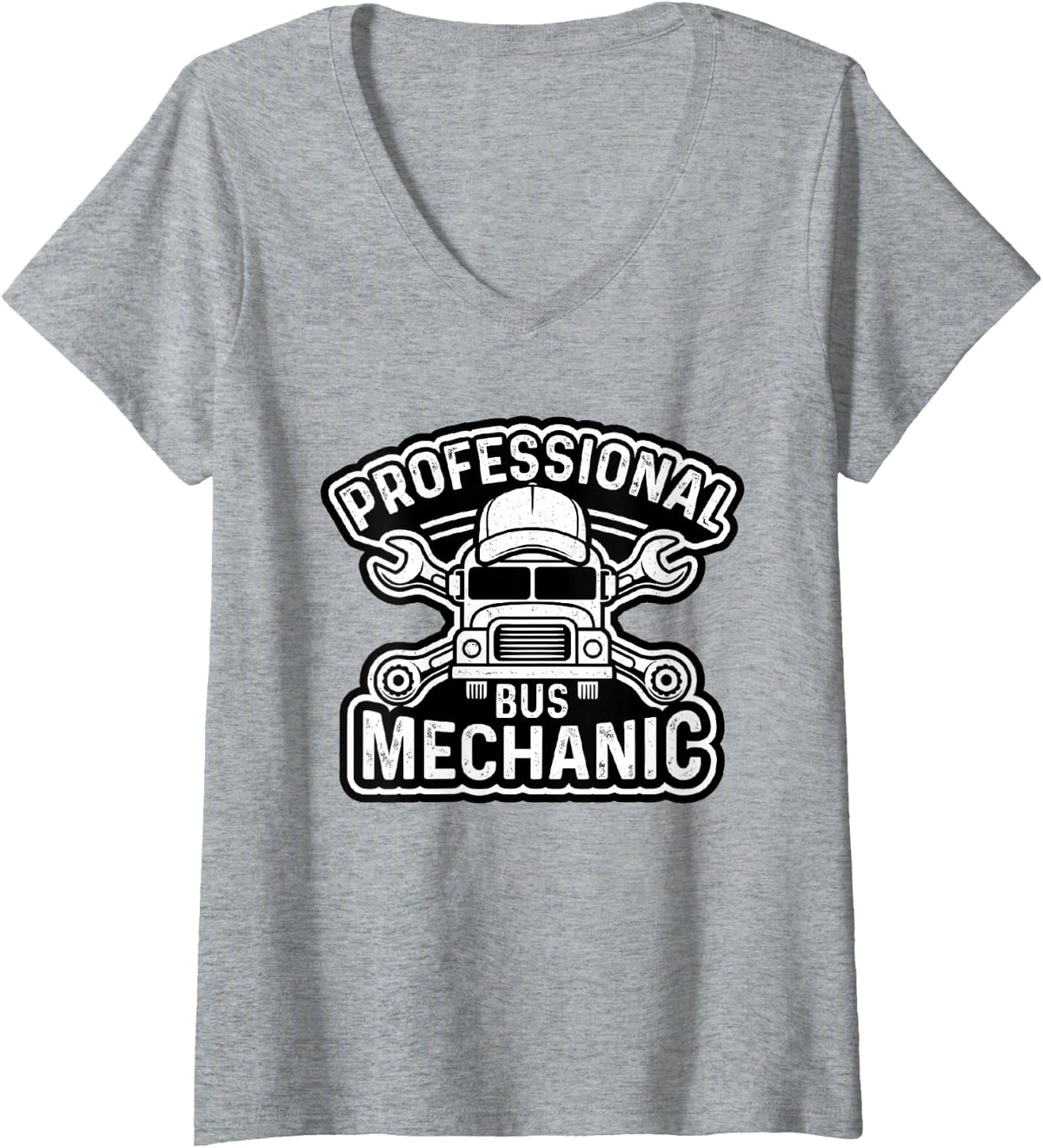 Women's Professional Bus Mechanic Repair Worker V-Neck T-Shirt - Heather Grey