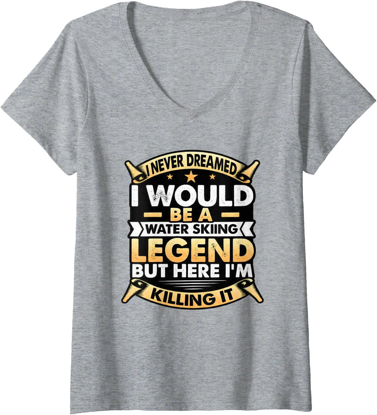 Women's Funny Water Sports Boating Water Skier Water Skiing Legend V-Neck T-Shirt - Heather Grey
