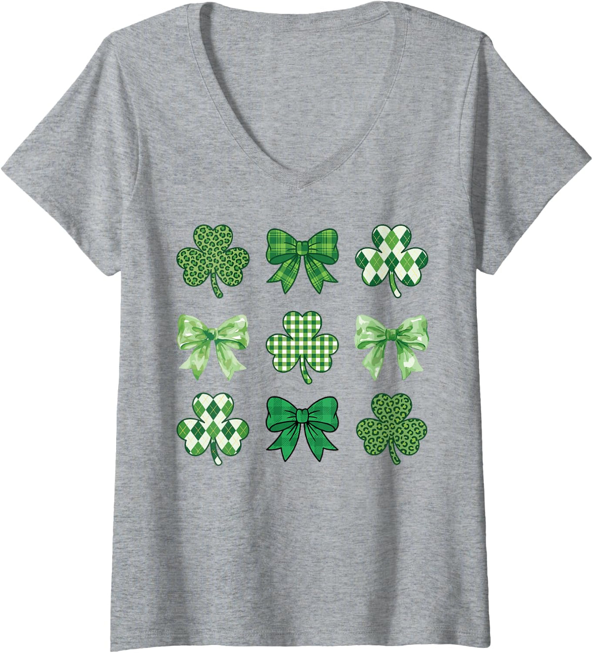 Women's Saint Pattys Shamrock Coquette Bow St Patricks Day Girls V-Neck T-Shirt - Heather Grey
