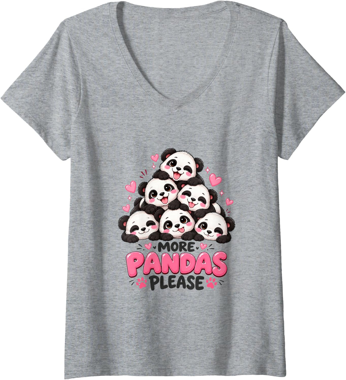 Women's More Pandas Please Cute Cartoon Panda Lover Design V-Neck T-Shirt - Heather Grey