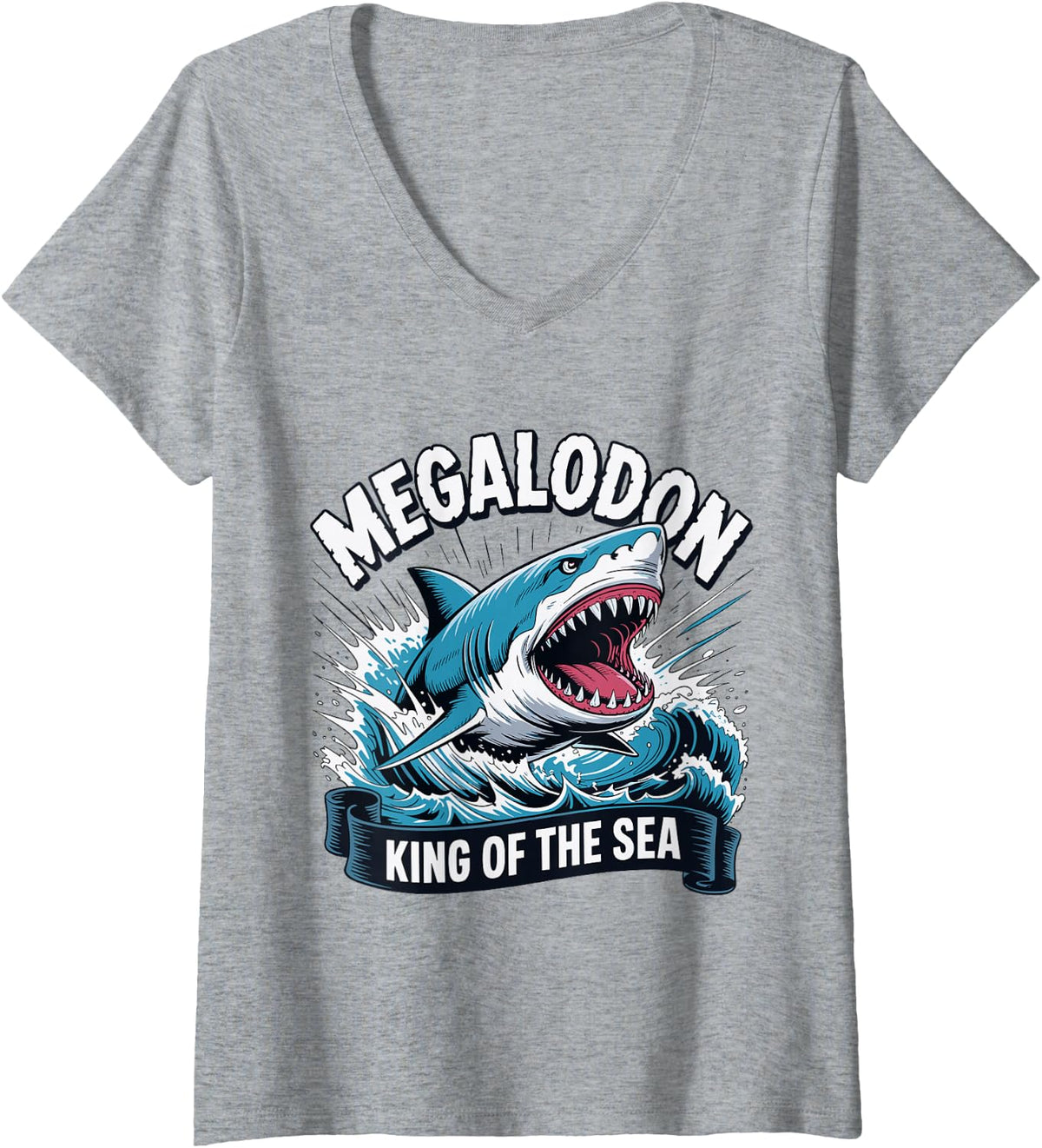 Women's Megalodon Sharks V-Neck T-Shirt - Heather Grey
