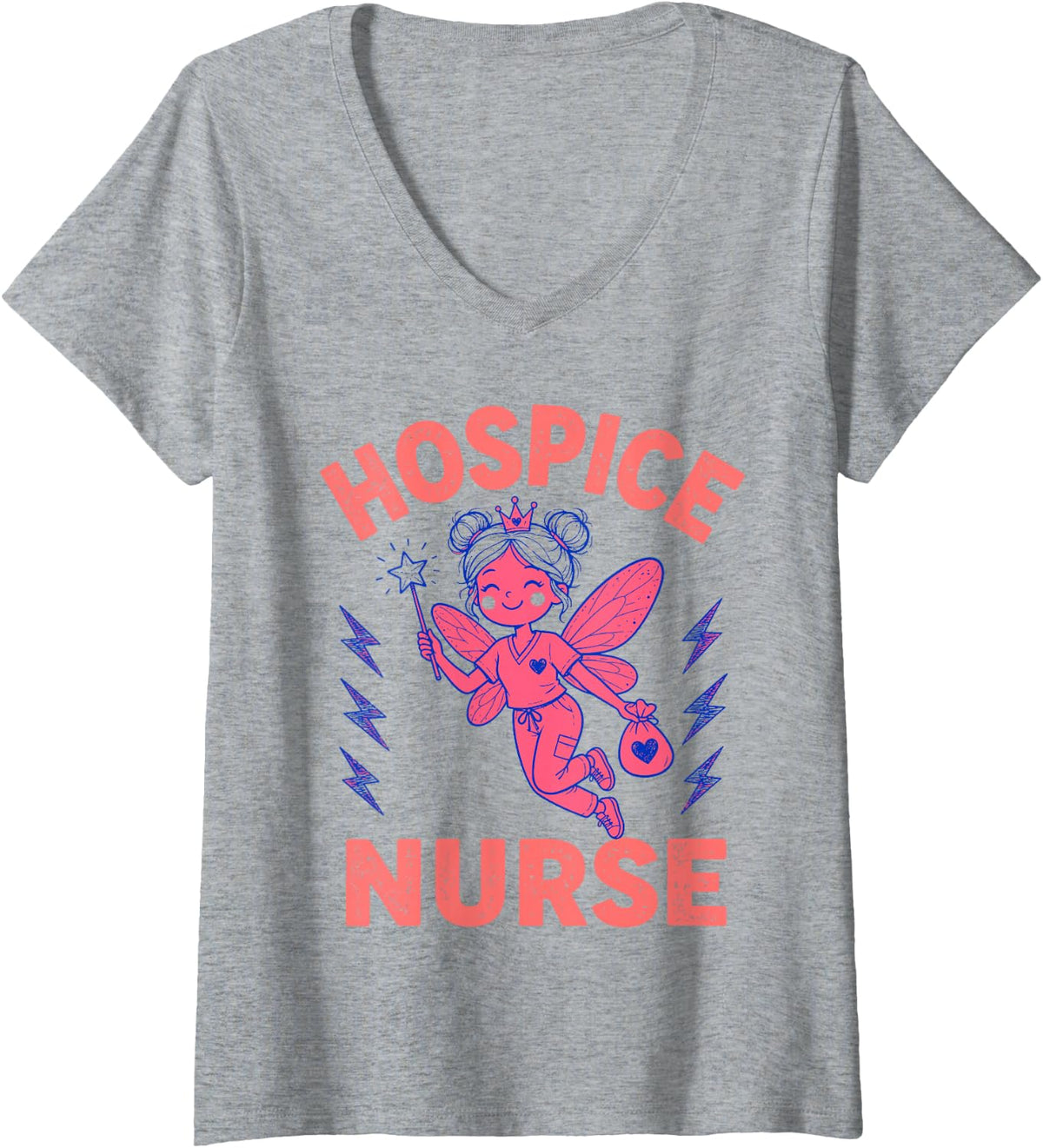 Women's Hospice Nurse Fairy V-Neck T-Shirt - Heather Grey