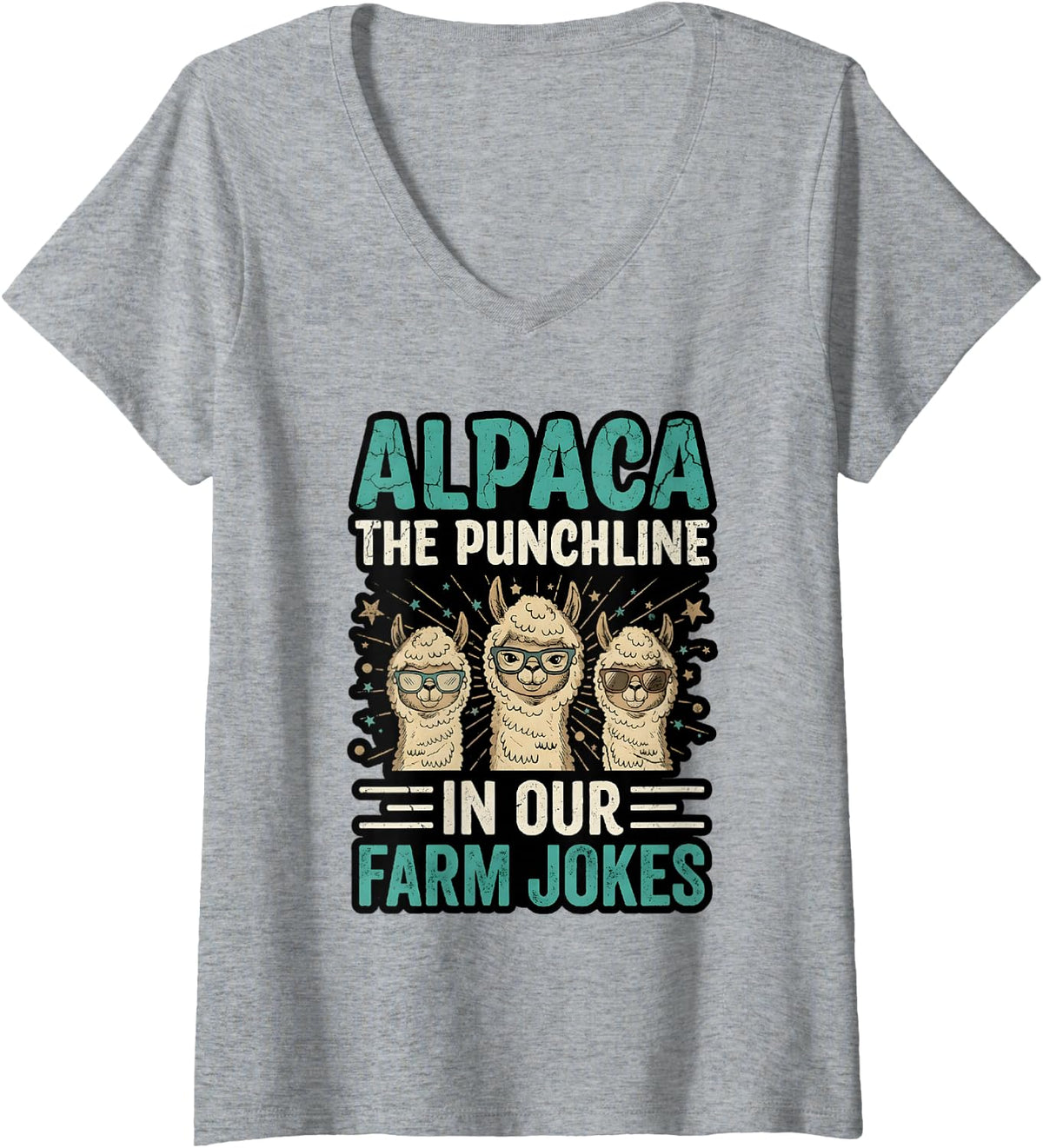 Women's Alpaca The Punchline in Our Farm Jokes Alpaca V-Neck T-Shirt - Heather Grey