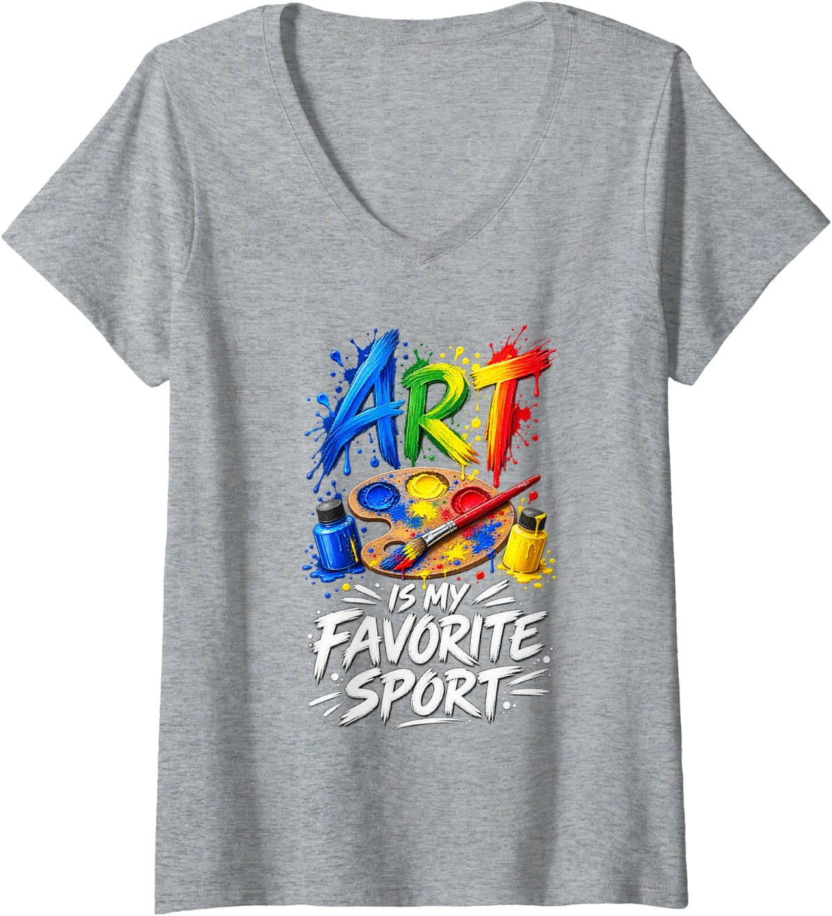 Women's Painting is My Favorite Sport Funny Artist Painter Teacher V-Neck T-Shirt - Heather Grey