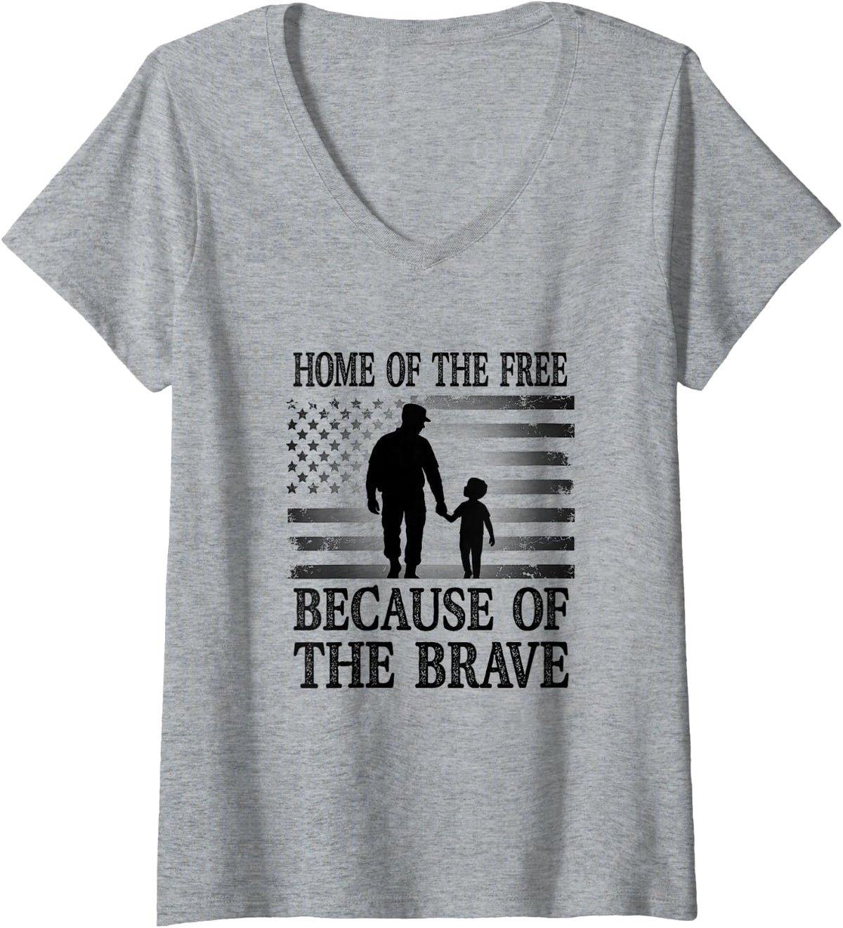Women's Home of the Free Because of the Brave USA V-Neck T-Shirt - Heather Grey