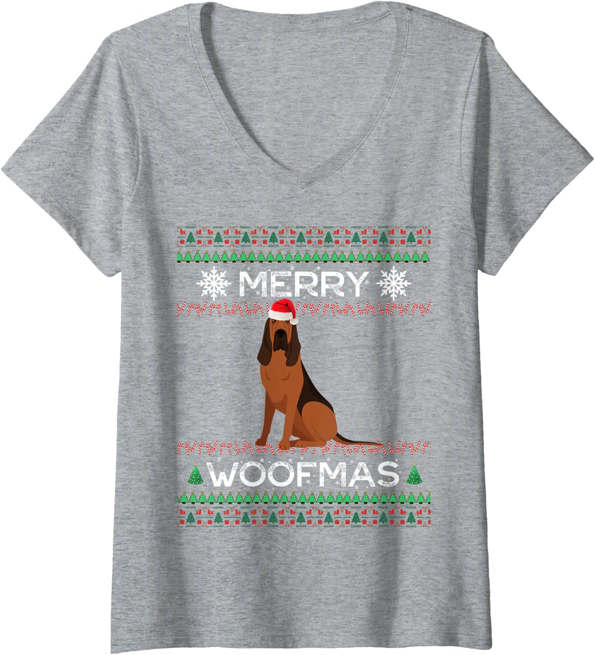 Women's Bloodhound Christmas V-Neck T-Shirt - Heather Grey