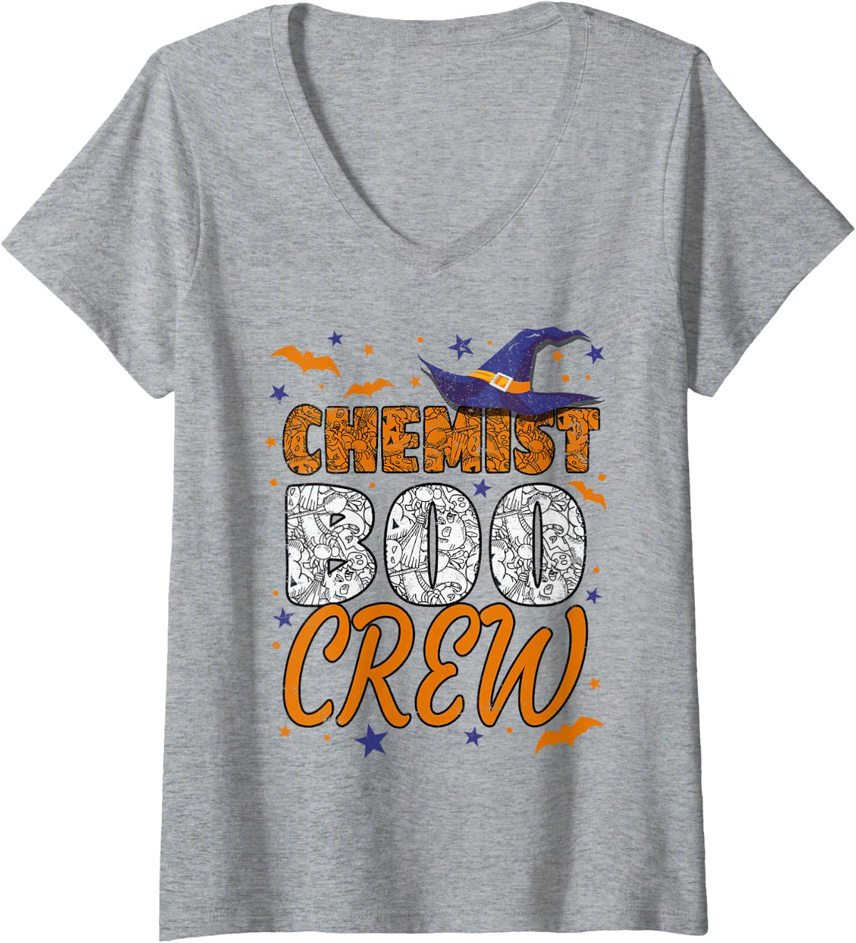 Women's Chemist Boo Crew Halloween Pharmacist Matching V-Neck T-Shirt - Heather Grey