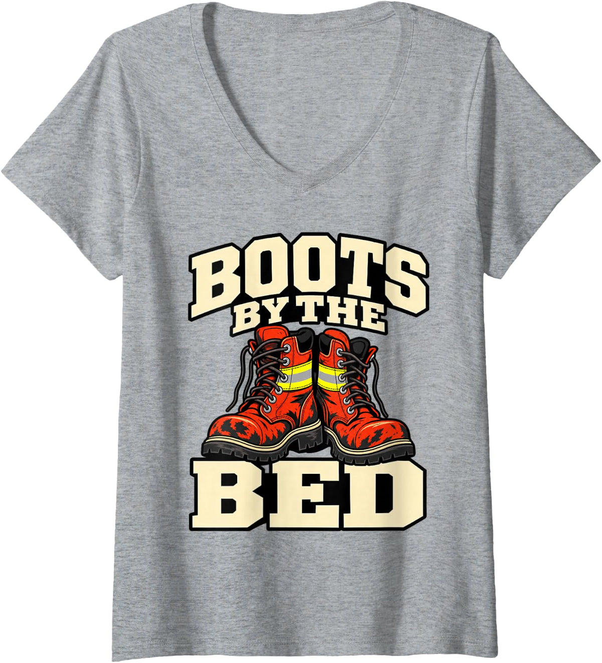 Women's Volunteer Firefighter Boots By The Bed Rescue Lover Funny V-Neck T-Shirt - Heather Grey