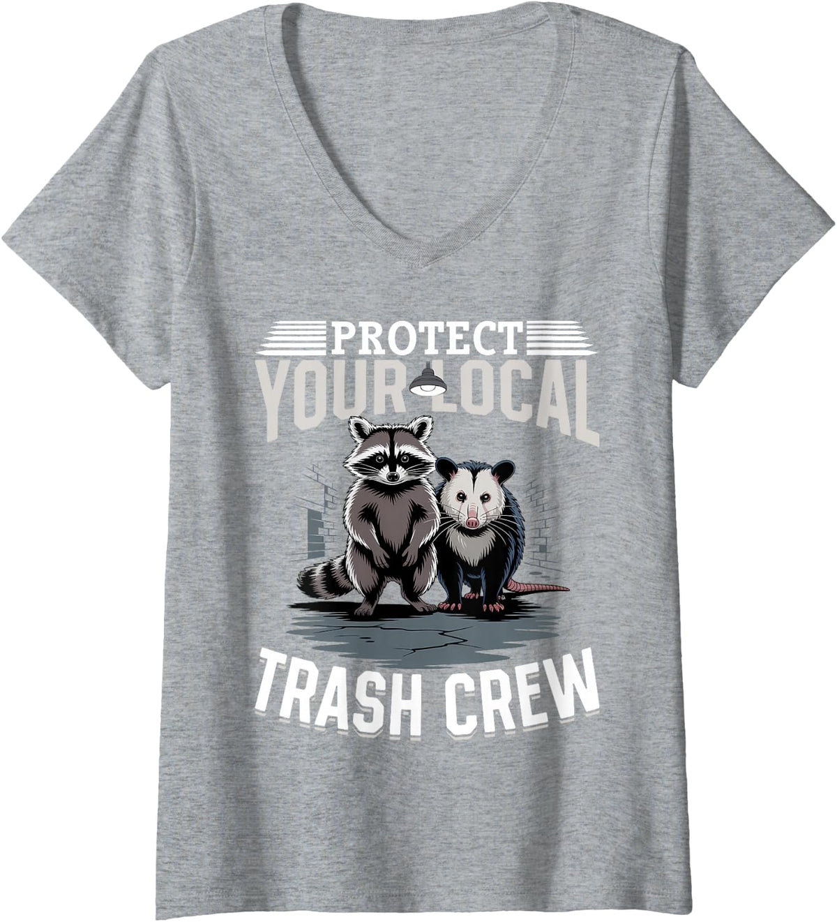 Women's Funny Opossum and Raccoon V-Neck T-Shirt - Heather Grey