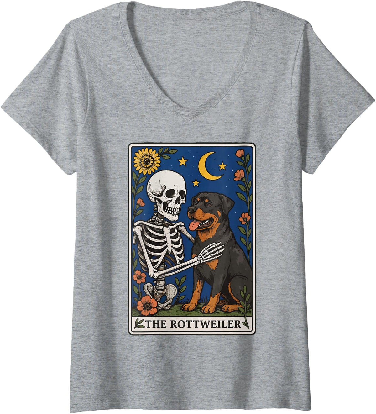 Women's The Rottweiler Tarot V-Neck T-Shirt - Heather Grey