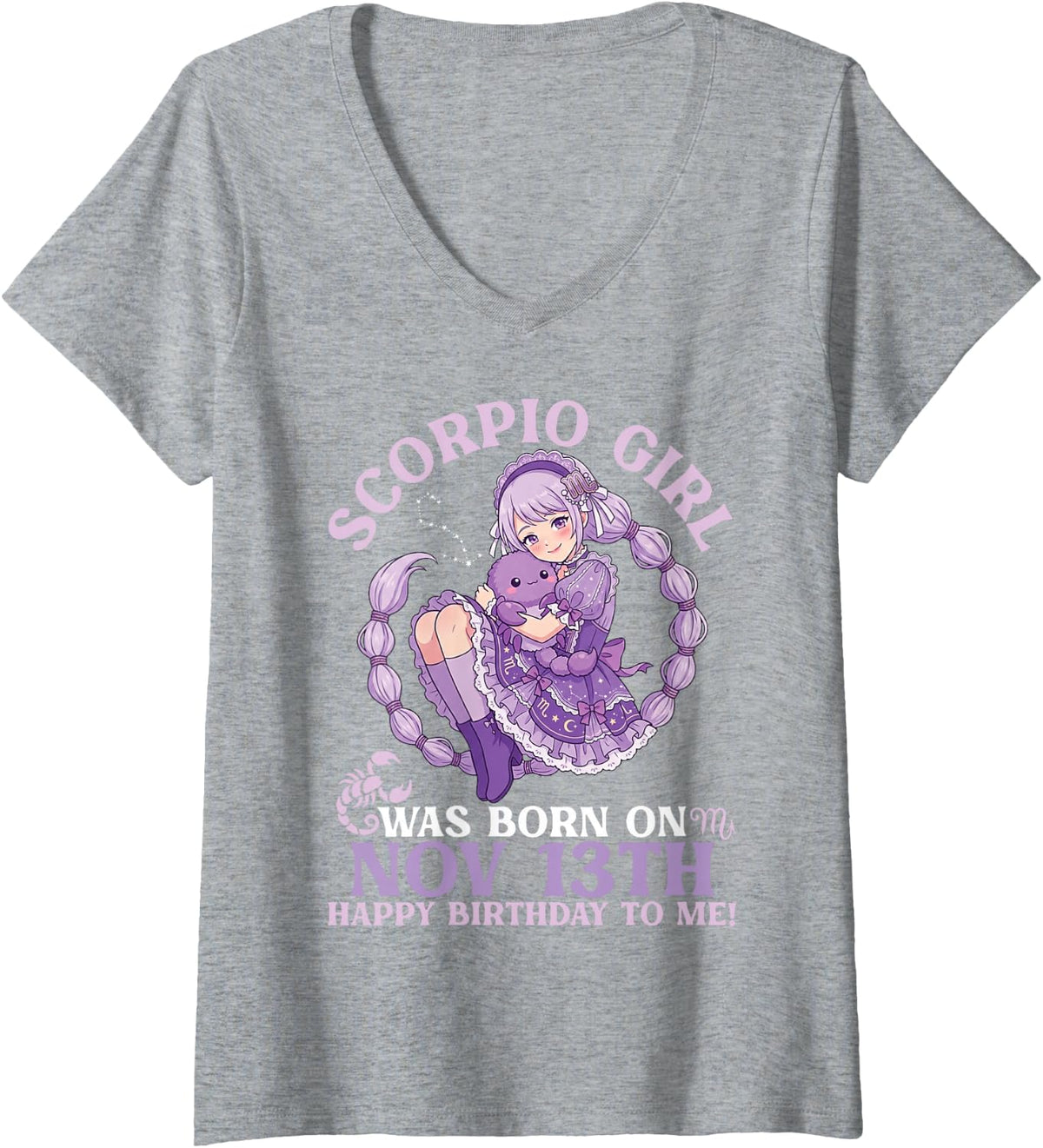 Women's Scorpio Girl was Born On November 13th Happy Birthday to Me V-Neck T-Shirt - Heather Grey