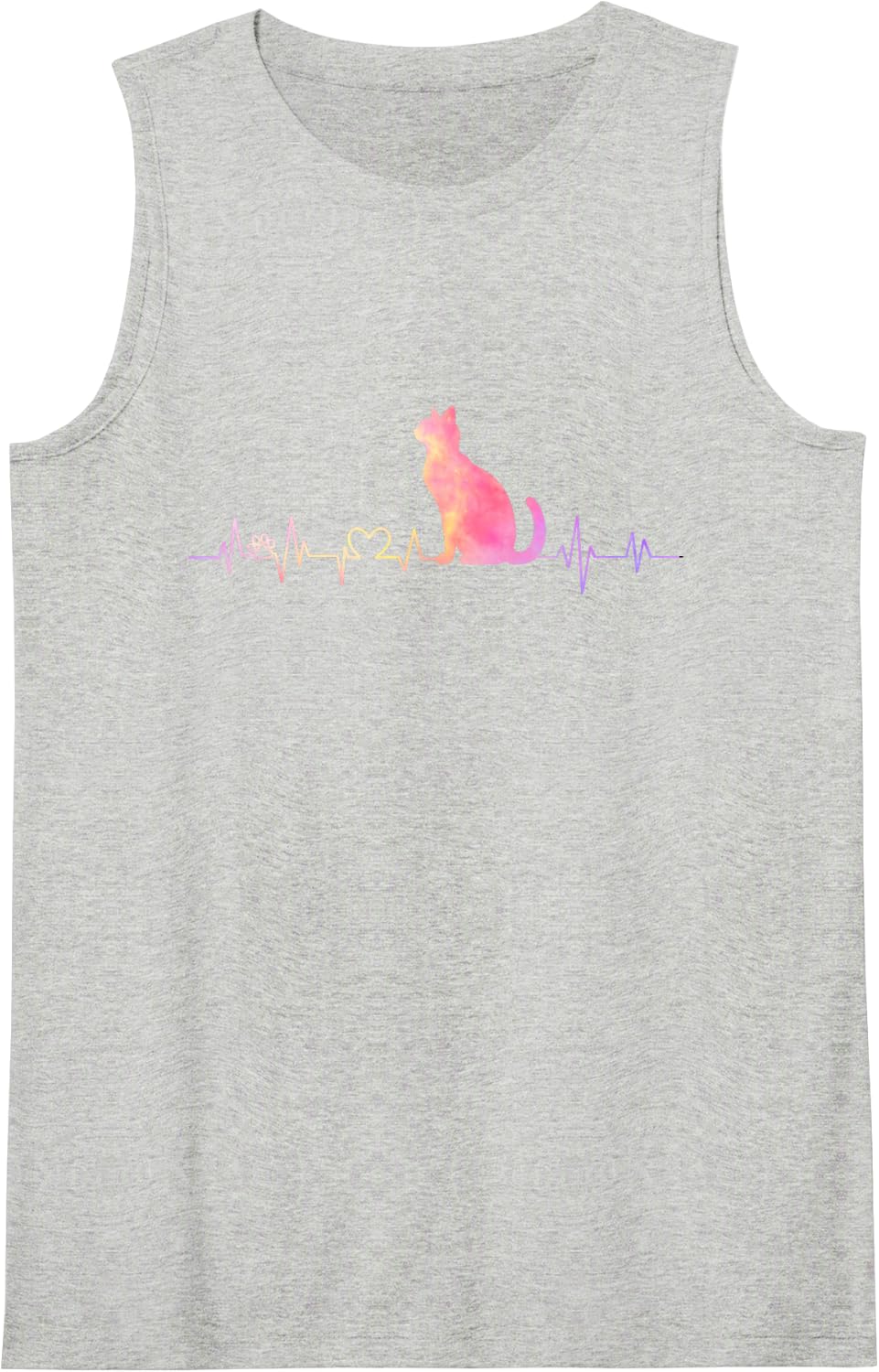 Heartbeat Cat Lover Kitten Feline Cattie Owner Paw Tabby Mom Sleeveless Tank Top - Heather Grey