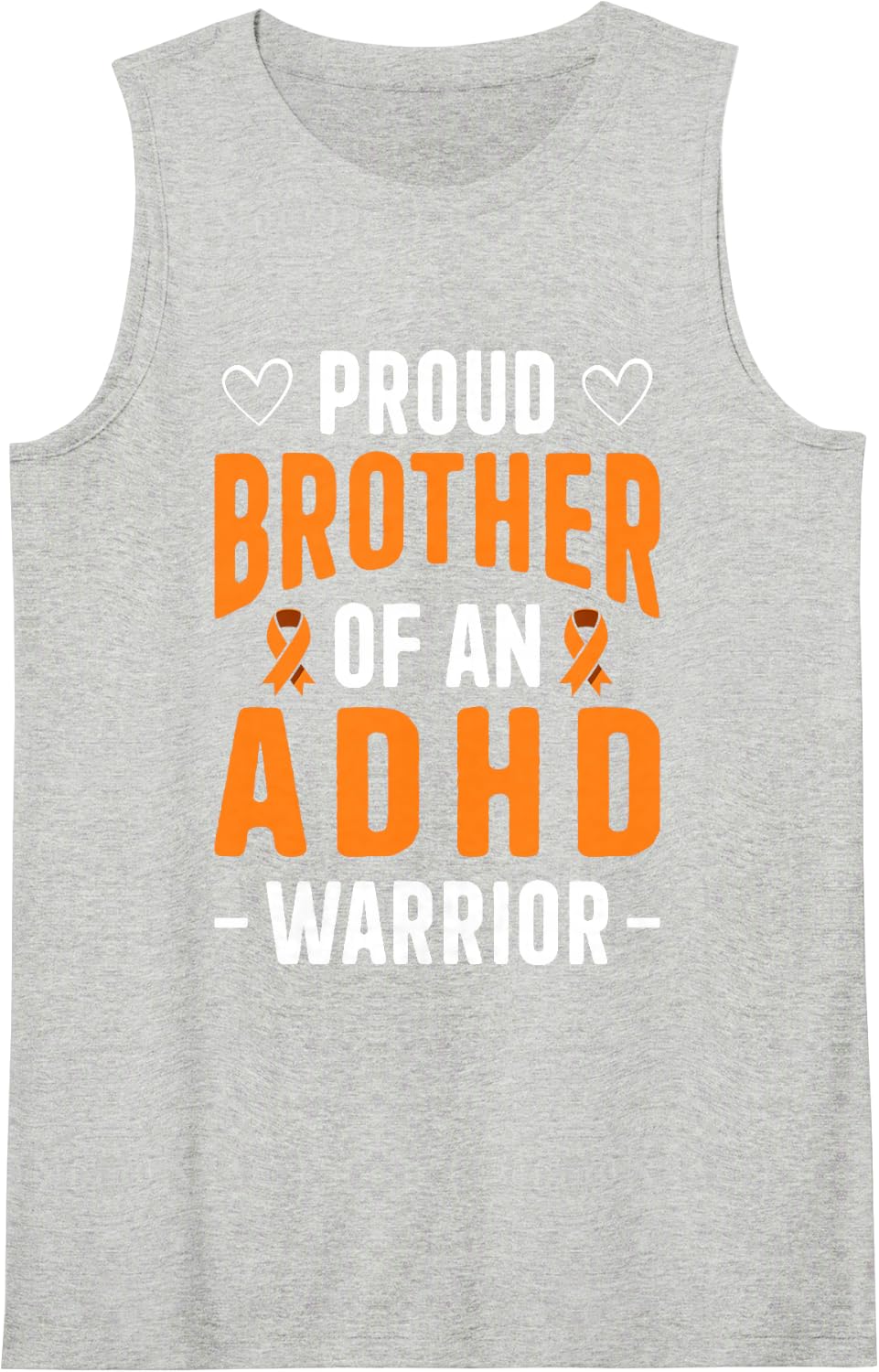 Proud Brother of ADHD Warrior Awareness Month Orange Ribbon Sleeveless Tank Top - Heather Grey