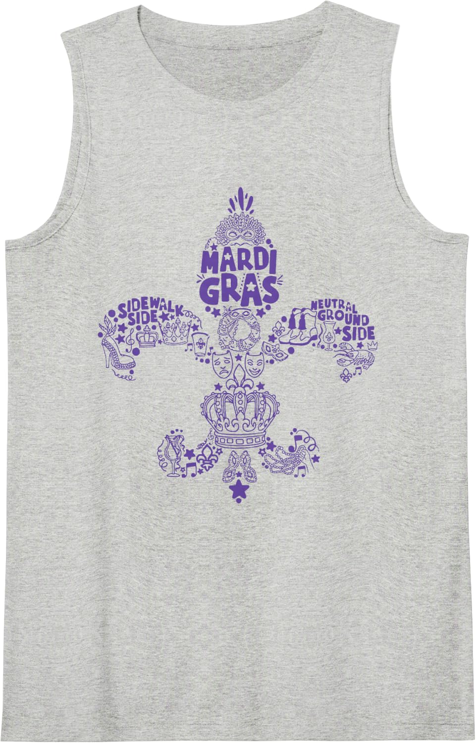 Mardi Gras Costume, Sidewalk Side, Neutral Ground Side Sleeveless Tank Top - Heather Grey