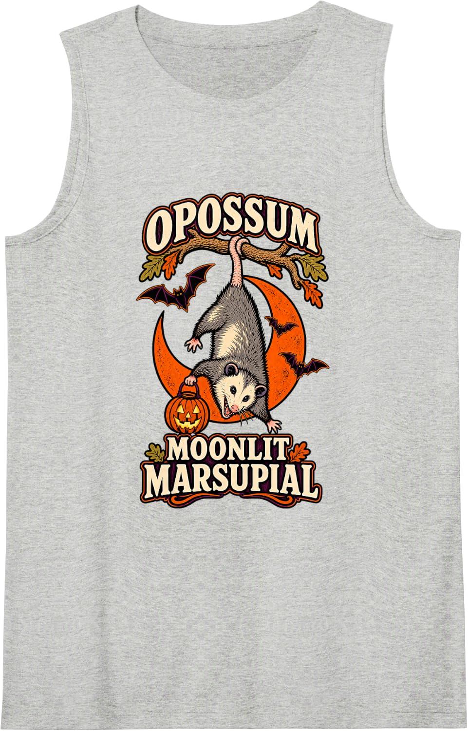Moonlit Marsupial Vintage Opossum Halloween T-Shirt Tank Top - Heather Grey