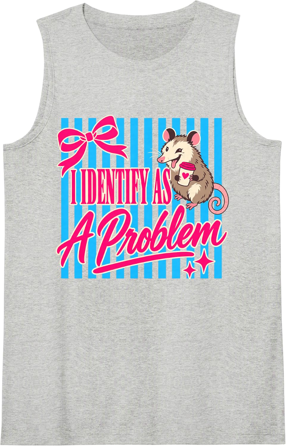 I Identify As A Problem Funny Opossum Coffee Design Sleeveless Tank Top - Heather Grey