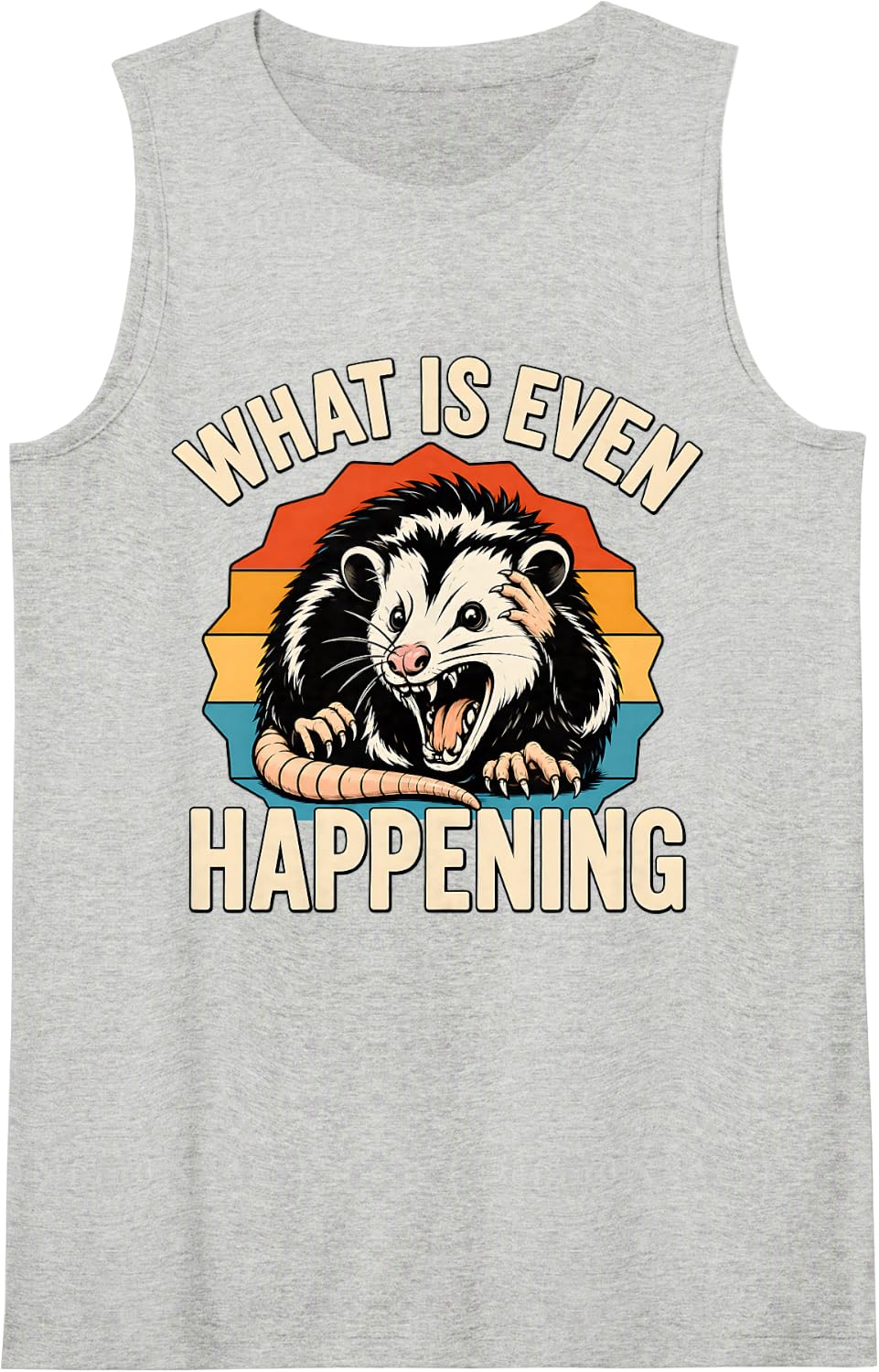 What is Even Happening Funny Opossum Meme Tank Top - Heather Grey