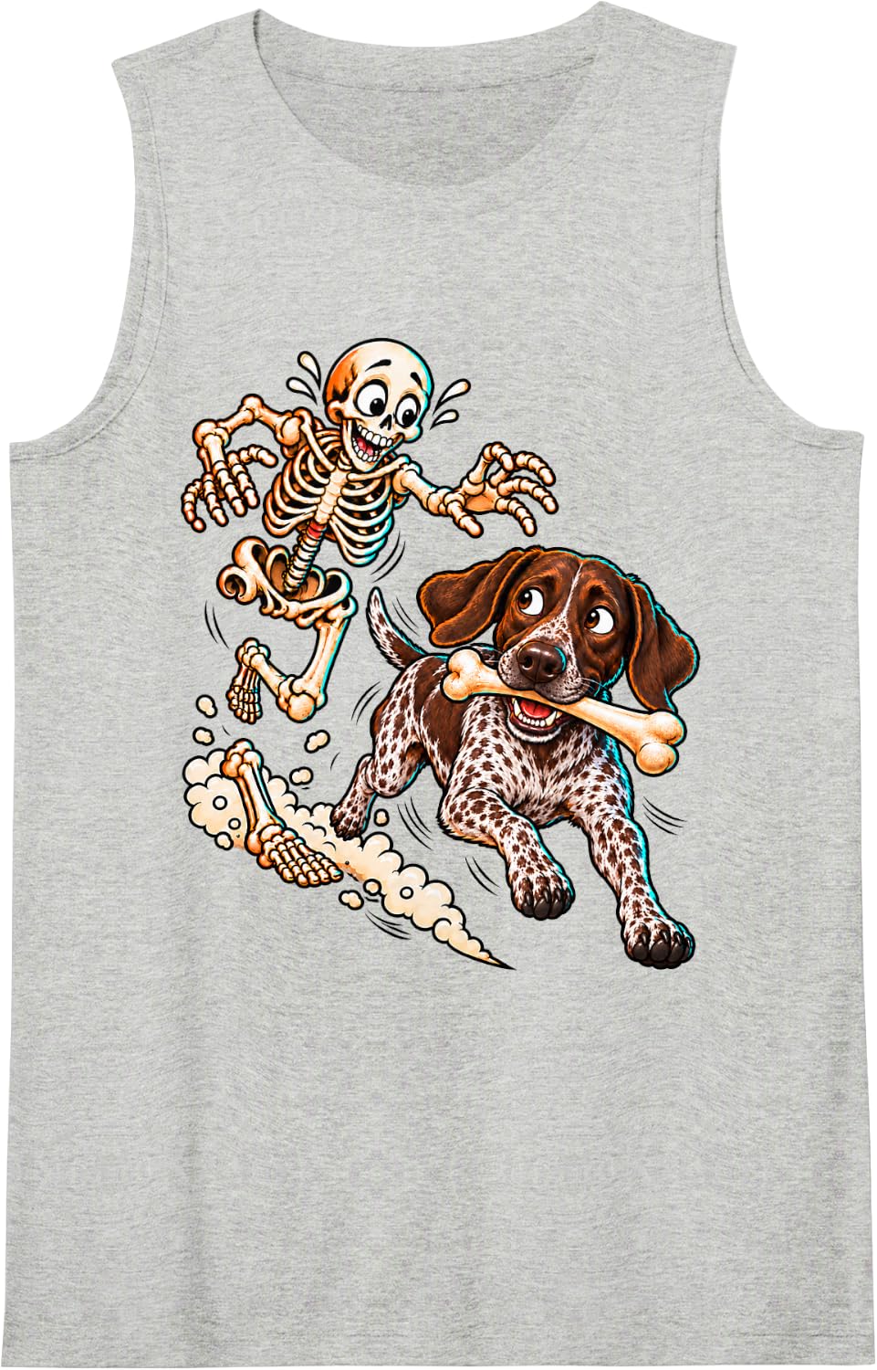 Funny Halloween German Shorthaired Pointer Skeleton Bone Dog Sleeveless Tank Top - Heather Grey