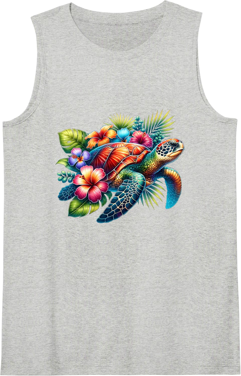 Hawaiian Tie Dye Sea Turtle Cute Hawaii Tee for Men Women Sleeveless Tank Top - Heather Grey