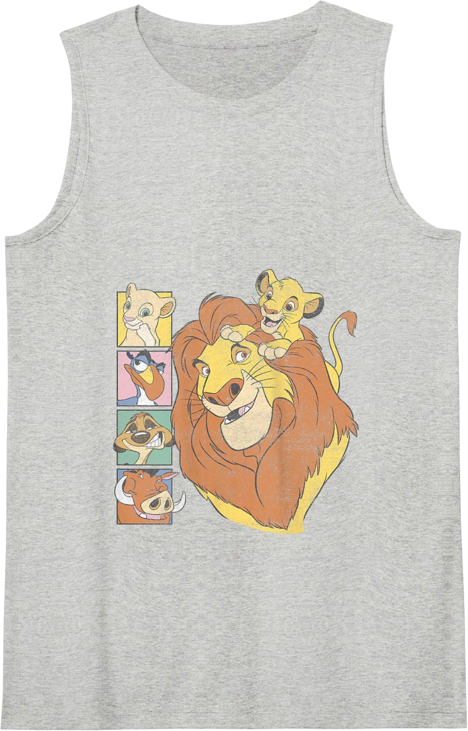 Disney The Lion King Characters Group Shot Retro Chest Logo Tank Top - Heather Grey