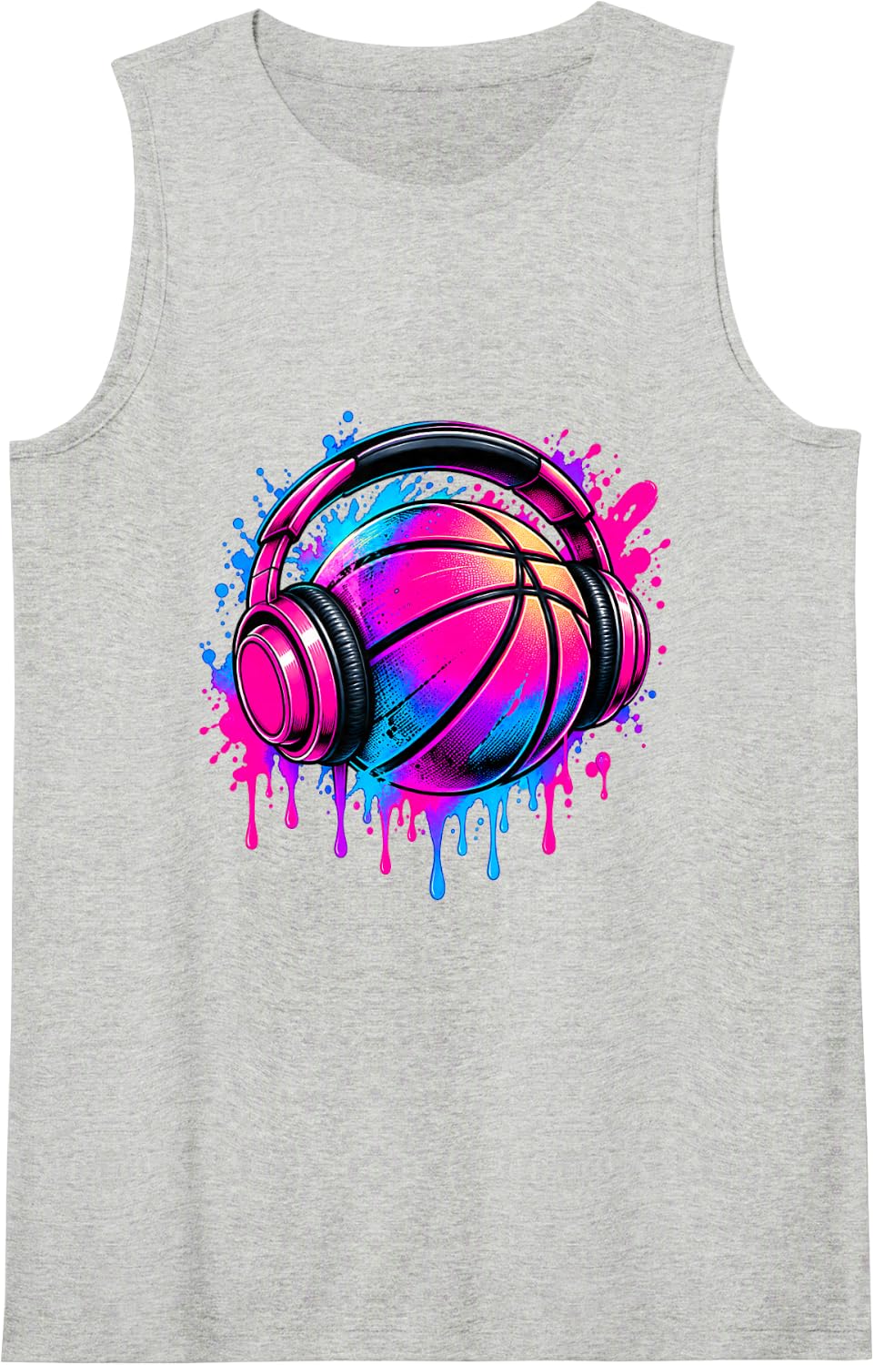 Basketball Music Style Sleeveless Tank Top - Heather Grey