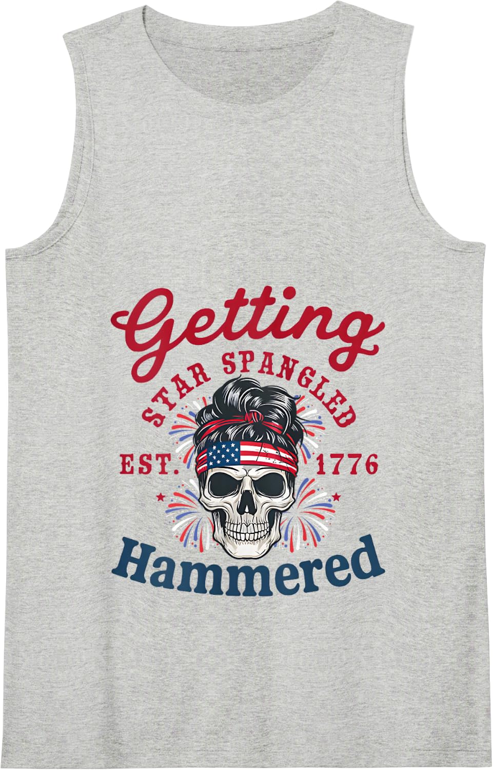 Funny Getting Star Spangled Hammered Skeleton 4th Of July Tank Top - Heather Grey