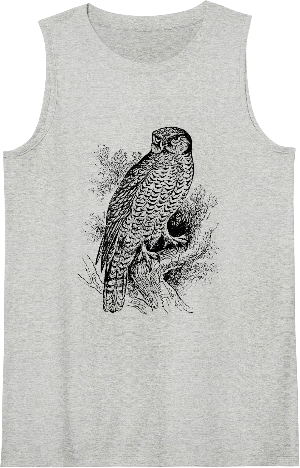 Vintage Northern Hawk Owl Bird Avian Sleeveless Tank Top - Heather Grey