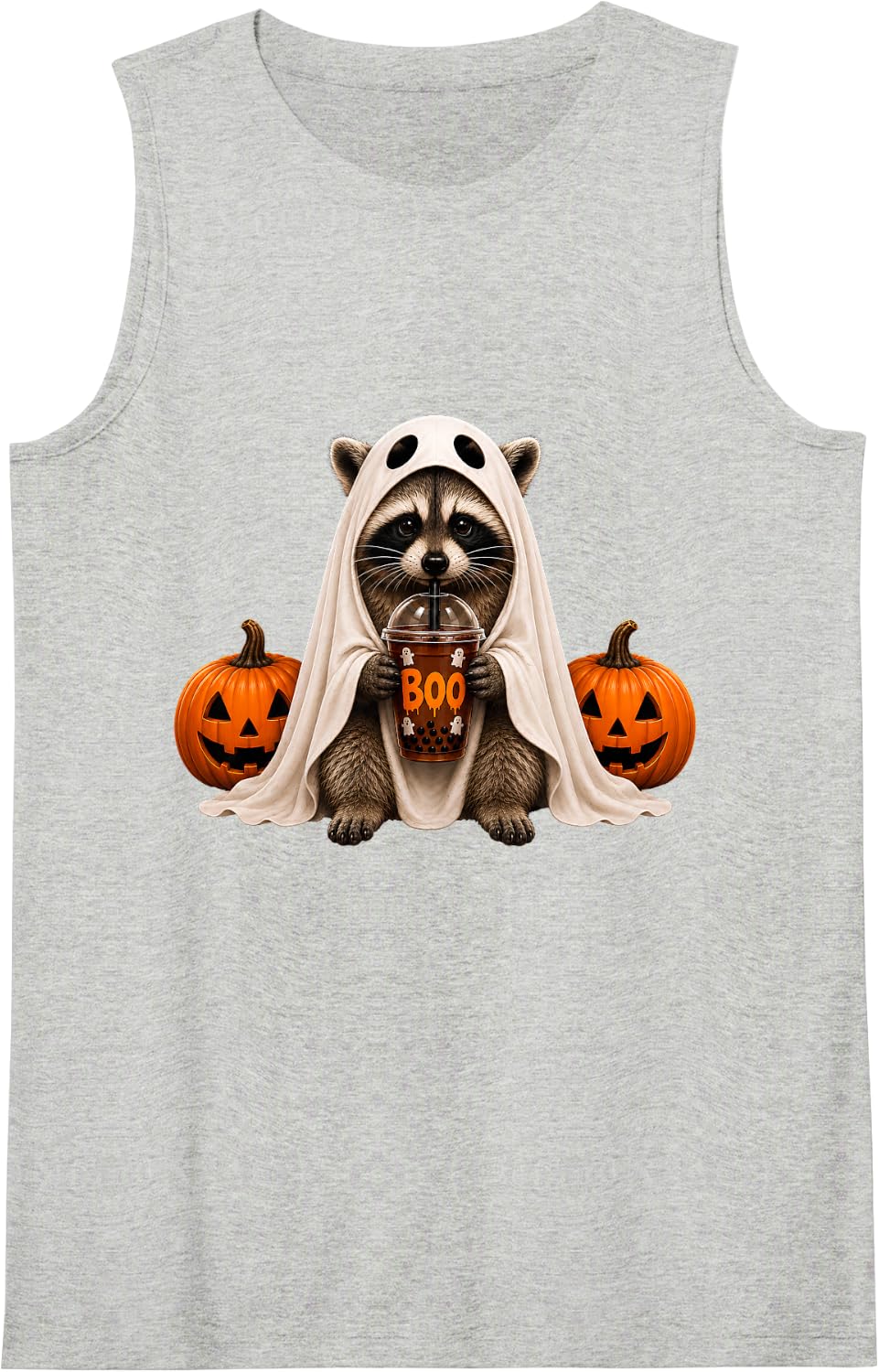 Cute Ghost Opossum with Boo Pumpkin Halloween Opossum Sleeveless Tank Top - Heather Grey