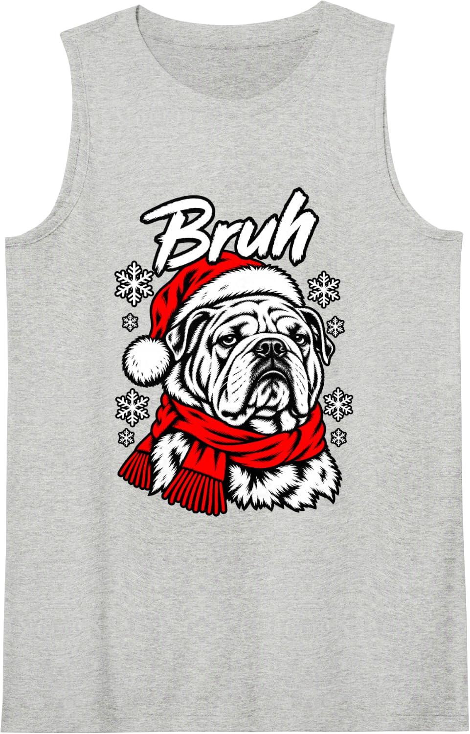 Bruh Deadpan Bulldog Christmas Dog Tee Sleeveless Tank Top - Heather Grey