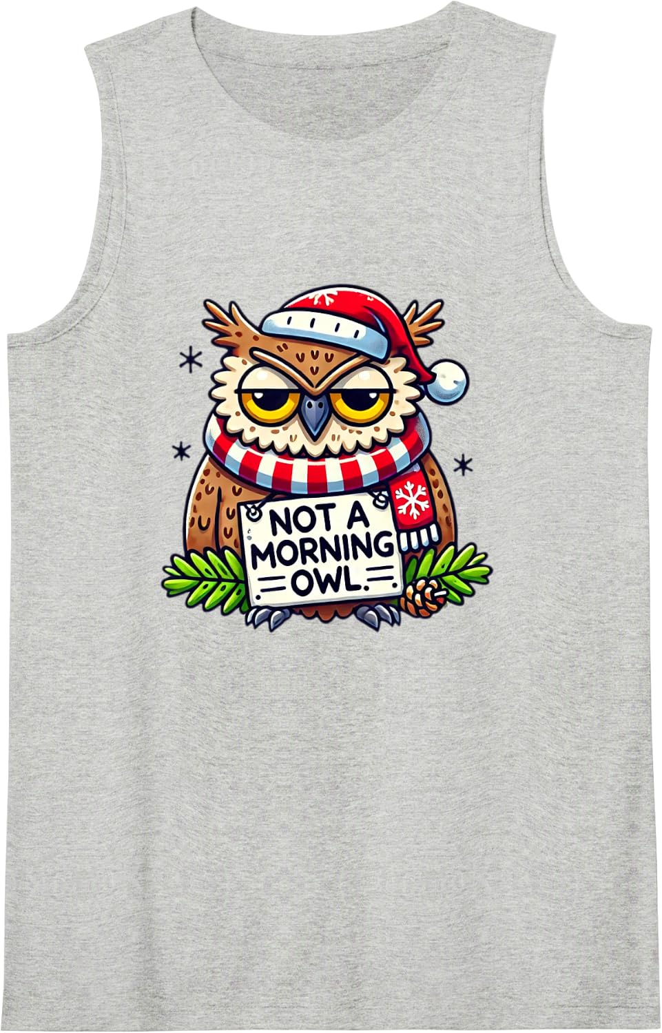 Funny Christmas Owl Not a Morning Owl Grumpy Sleeveless Tank Top - Heather Grey
