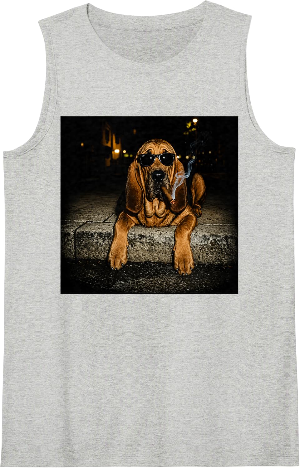 Bloodhound Dog Smoking Cigar Cool Sunglasses Design Tank Top - Heather Grey