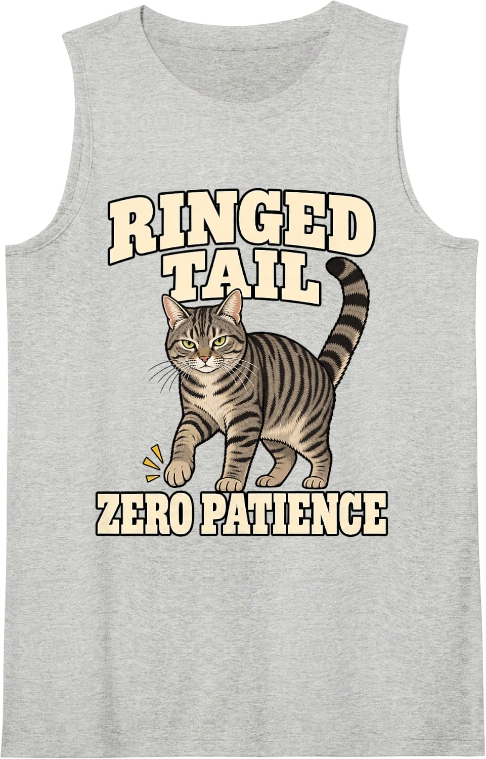 Tabby Cat Ringed Tail Zero Patience Feline Funny Stripes Sleeveless Tank Top - Heather Grey