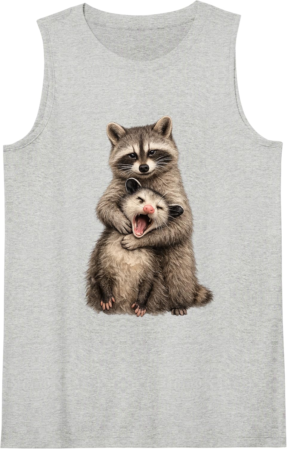 Raccoon Opossum Cute Hugging Friends Funny Wildlife Sleeveless Tank Top - Heather Grey
