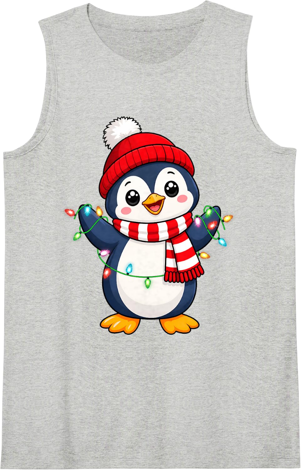 Adorable Christmas Lights Penguin Sleeveless Tank Top - Heather Grey