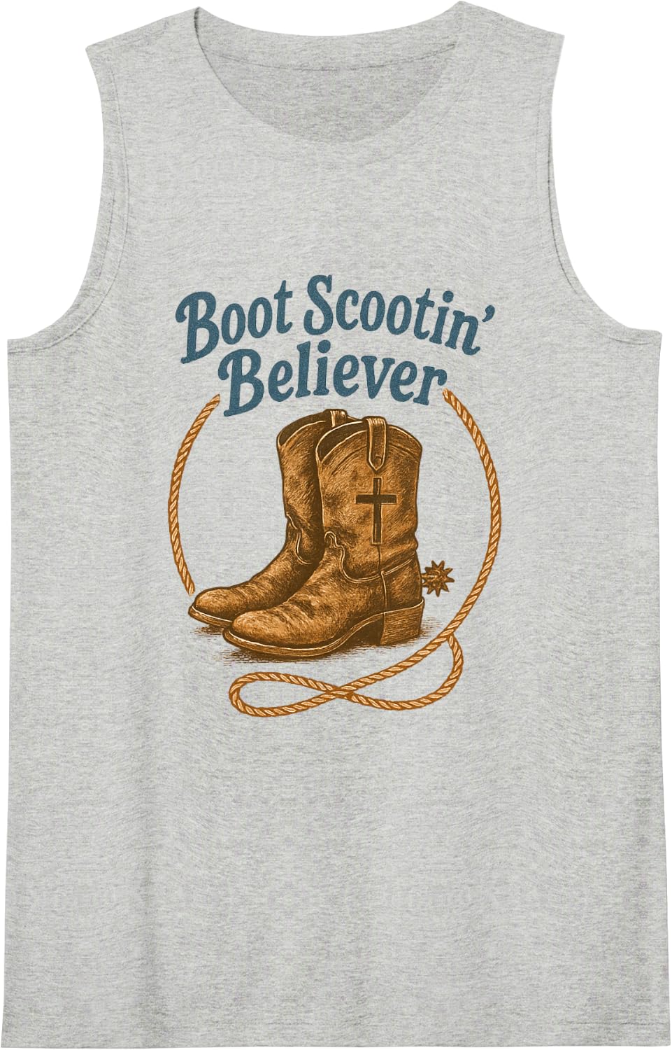 Christian Cowboy Western Hat Boots Line-Dancing Sleeveless Tank Top - Heather Grey