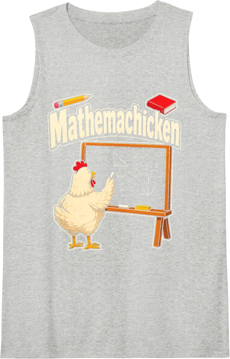 Math Teacher Mathemachicken Elementary School STEM Pun Sleeveless Tank Top - Heather Grey