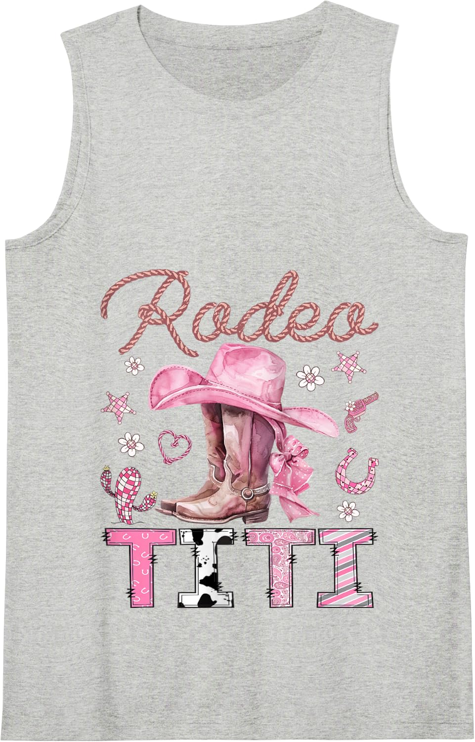 Rodeo Titi Pink Cowgirl Coquette Boots Birthday Girl Tank Top - Heather Grey