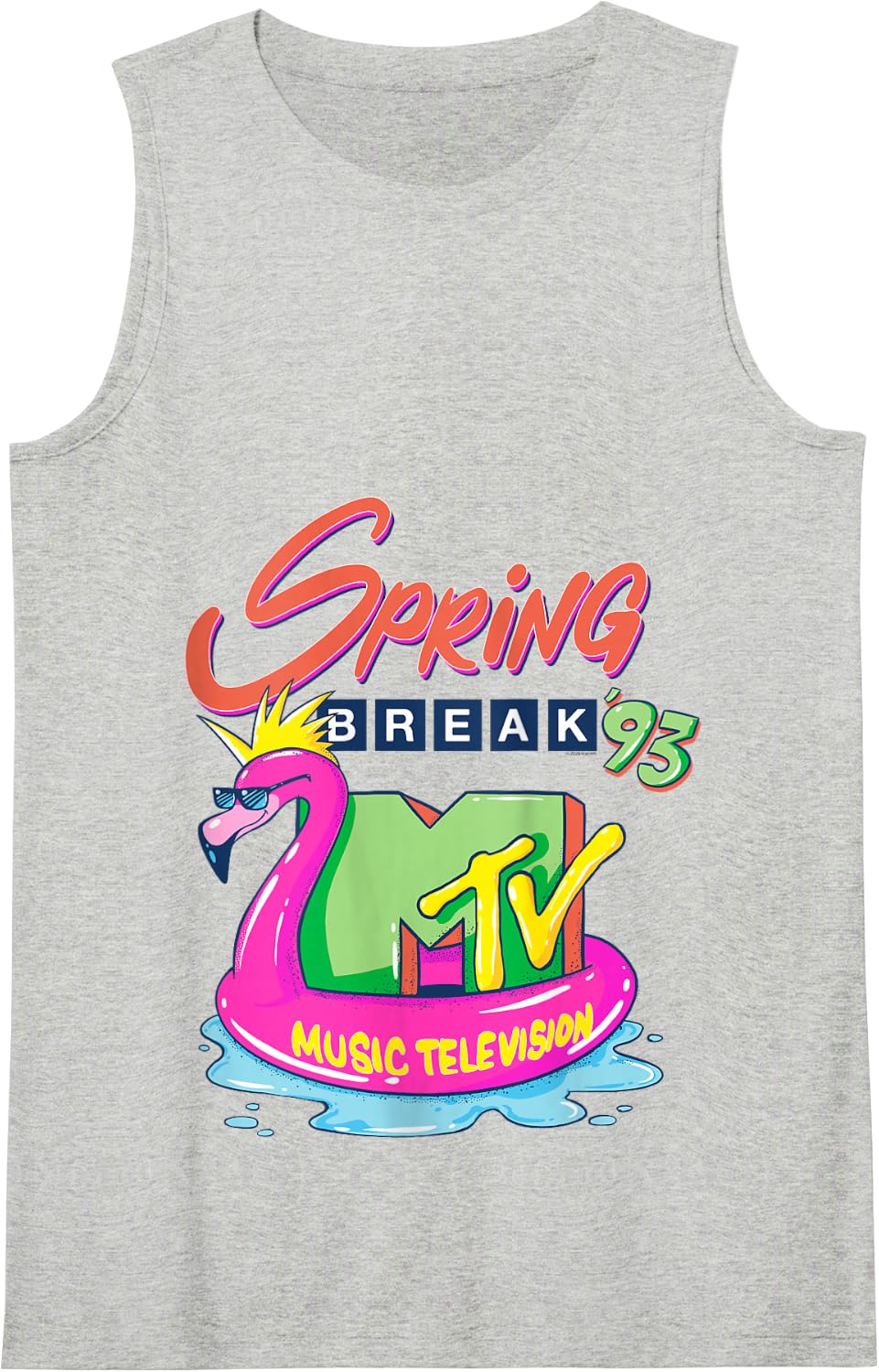 MTV Logo with Pink Flamingo Float - Spring Break '93 Tank Top - Heather Grey