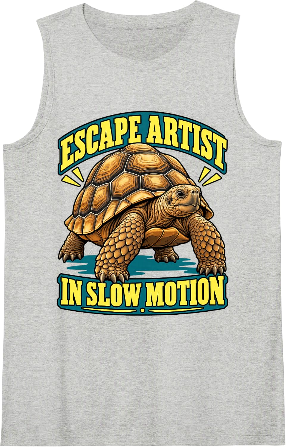 Tortoise Escape Artist in Slow Motion Turtle Lover Sulcata Sleeveless Tank Top - Heather Grey