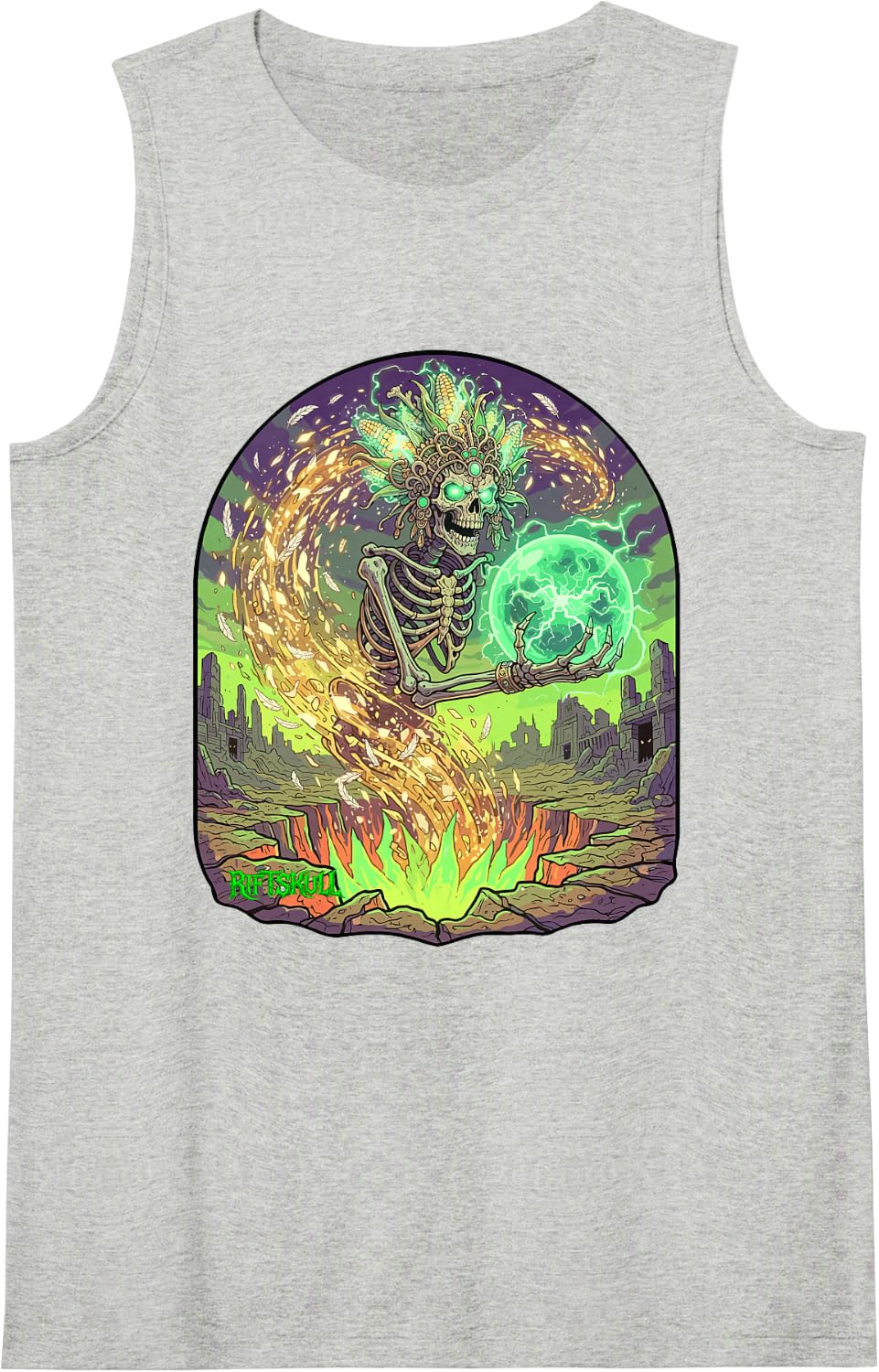 Skeleton Aztec Skeleton God of Maize Centeotl Heavy Metal Sleeveless Tank Top - Heather Grey