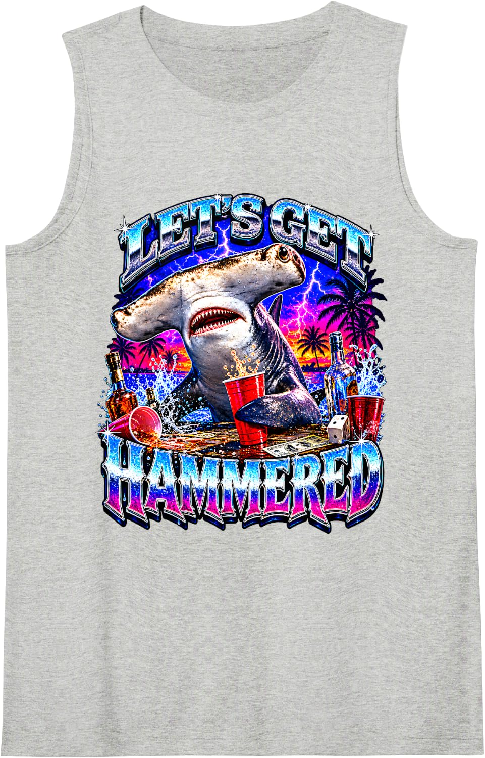 Let's Get Hammered Hammerhead Shark Pun Dad Joke Sleeveless Tank Top - Heather Grey