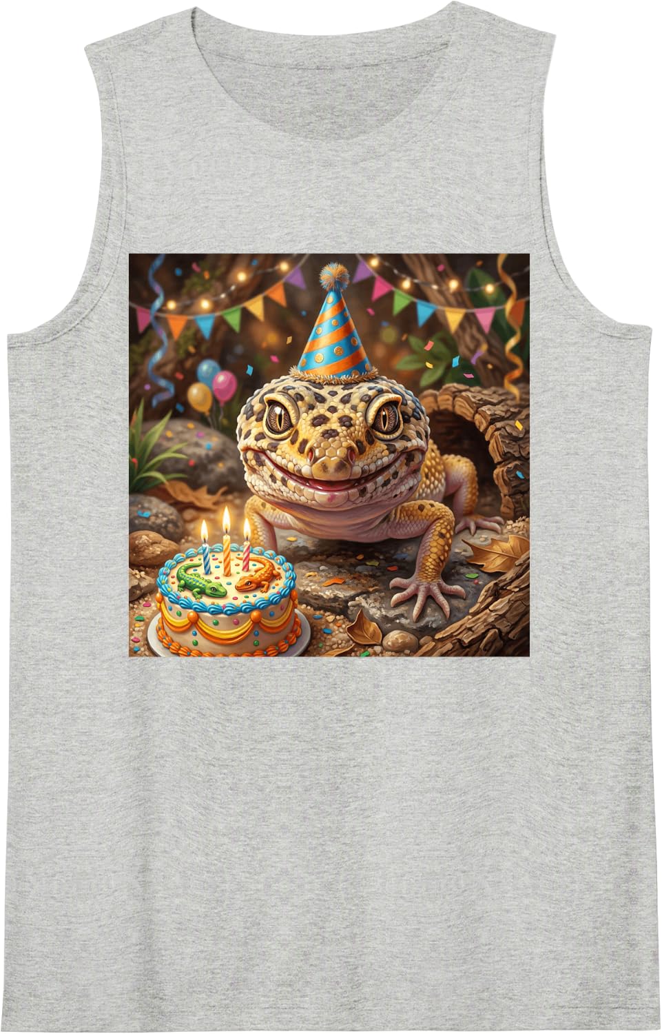 Birthday Leopard Gecko Lizard Sleeveless Tank Top - Heather Grey