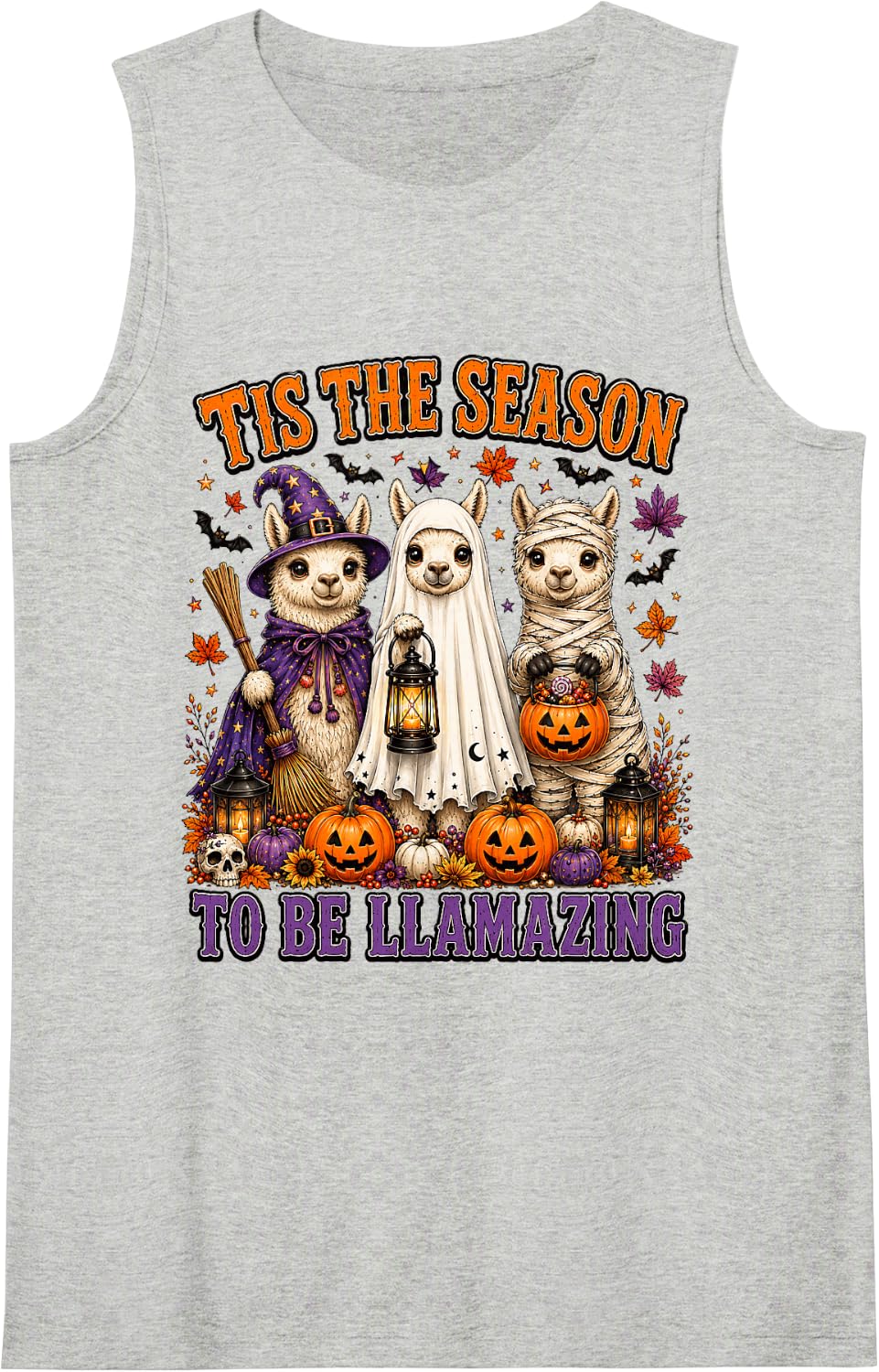 Tis The Season Halloween Llama Witch Ghost Llama Lovers Sleeveless Tank Top - Heather Grey
