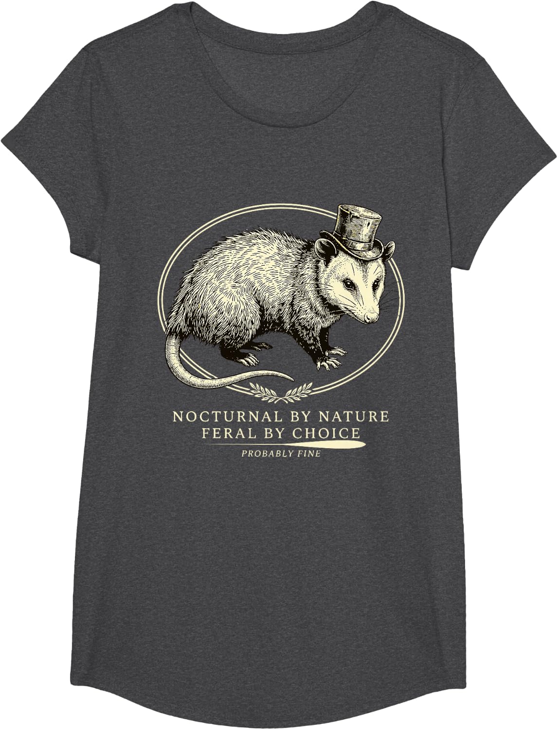 Opossum Hat Nocturnal Nature Feral Choice Funny T-Shirt - Girls Dark Heather Grey